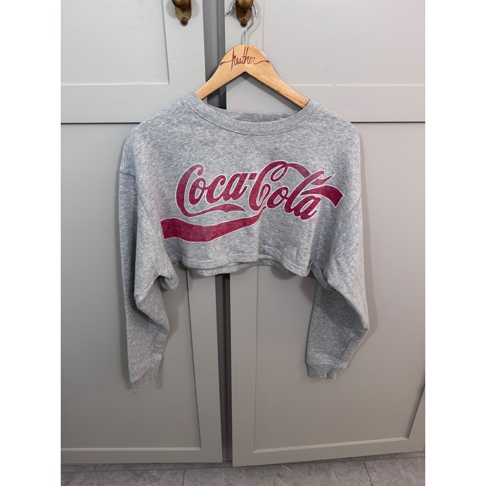Aeropostale Coca-Cola Cropped Sweatshirt‎ Womens XS Grey Graphic Pullover Fleece